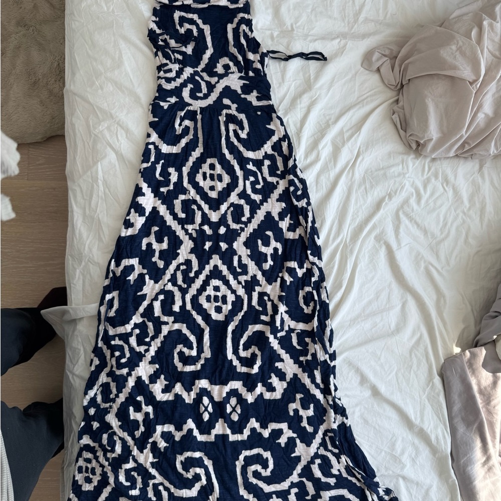 Maeve Navy and Cream Patterned Dress